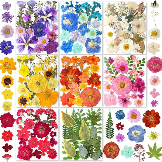 269PCS Dried Pressed Flowers for Resin Craft - YouthBro Real Nature Flowers Set with Butterfly Stickers for DIY Jewelry Nail Scrapbook Art Floral Decors Iridescent
