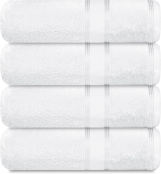 Casa Lino White Bath Towels Set of 4 (54" x 27") - Large Bathroom Towel Set - 100% Cotton Towels for Bathroom - Highly Absorbent & Quick Dry Bath Towel Multipack - New Apartment Essentials