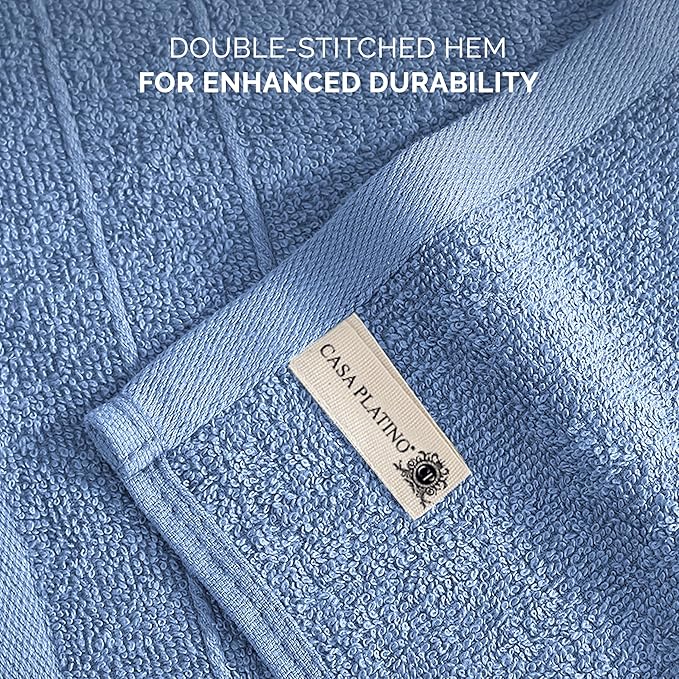 Casa Platino 100% Cotton Wash Cloths 24 Pack - Spa & Salon Quality - Ring Spun Cotton Face Cloths- Soft & Absorbent Washcloths for Shower, Home, Kitchen - Fingertip Towels - 13"x13", Cerulean Blue