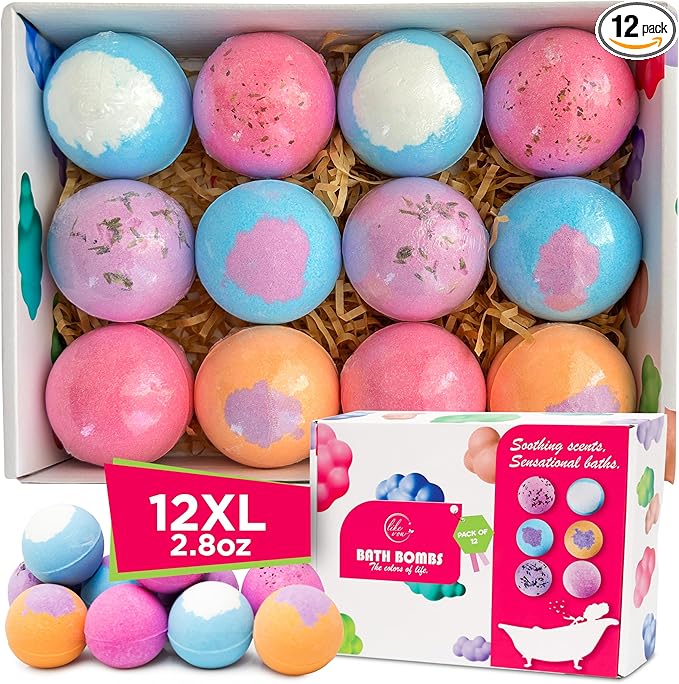 12 Pcs Organic Bath Bombs - Bath Bomb for Women and Kids, Assorted Scents with Shea Butter & Essential Oils, Lush Bath Bomb Gift Set for Bubble Spa, Birthdays, Mothers Day Gifts, and Christmas
