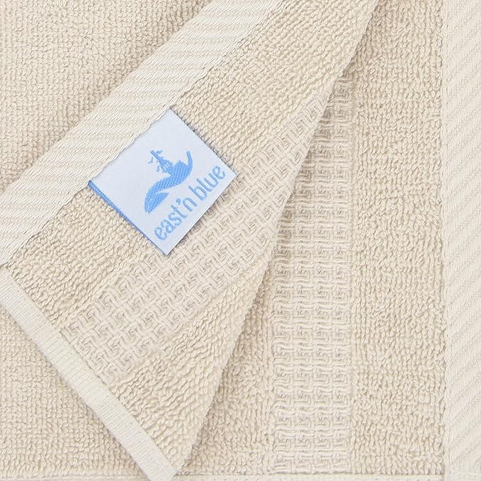 EastNBlue Lara 100% Turkish Cotton Washcloths 4 Pack, Extra Soft & Absorbent Wash Cloths for Face & Body (12" x 12"), Terry Cloth, Small Hand Towels for Bathroom, Beige