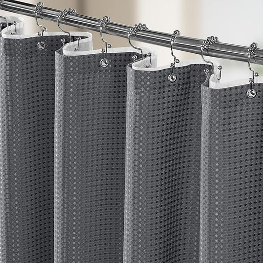 3 in 1 Shower Curtain Set, Waffle Shower Curtain and Liner Set with 12 Double Sided Shower Curtain Hooks, 258GSM Luxury Weighted Cloth Shower Curtains for Bathroom,72 W x 72 H,Graphite Gray