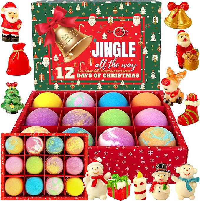 Christmas Bath Bombs for Kids with Surprise Toys Inside - Kids Advent Calendar Bathbombs - 12 Pack Organic Bath Bombs Gift Set, Moisturizing Bubble Bath Fizzies, Gifts for Boys, Girls, Toddler