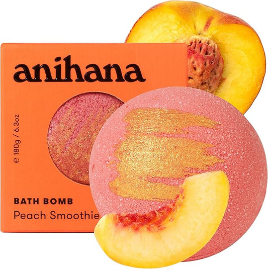 ANIHANA Bath Bomb with Coconut Oil, Paraben Free, Hand-Crafted Luxury Fizzers, Refreshing Peach Smoothie Scent, 6.3 oz