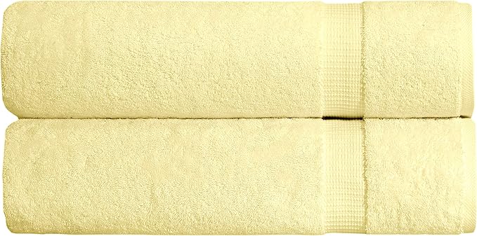 SALBAKOS 100% Turkish Cotton Extra Large Bath Sheet Set of 2 35x70 inch | Heirloom Quality | Hotel & Spa Collection | Soft, Absorbent Oversize Bath Towels | Made in Turkey (Yellow, 2 Bath Sheets)