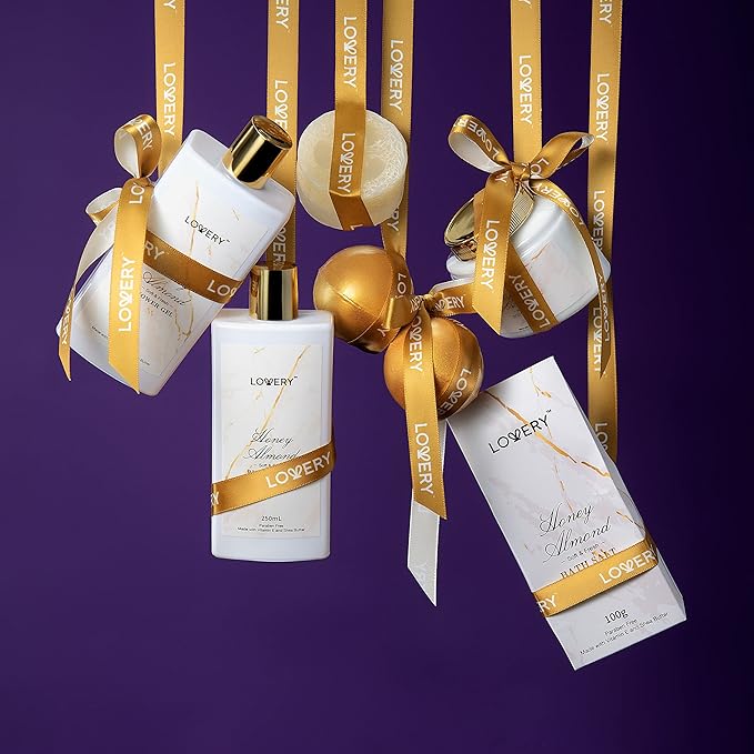 Christmas Gifts for Mom, Gift Basket, Spa Gifts For Women, 31Pc Self Care Kit, Stress Relief Gift, Birthday, Thank You, Honey Almond Bath and Body Gift - Toiletry Bag, Nail Kit, Bath Bombs & More