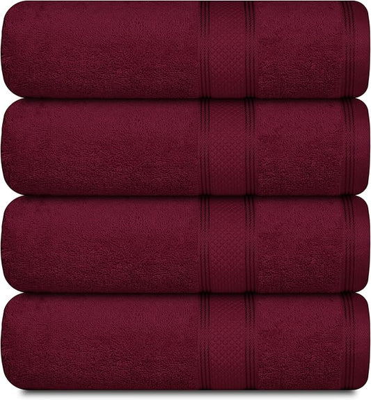 Casa Lino Burgundy Bath Towels Set of 4 (54" x 27") - Large Bathroom Towel Set - 100% Cotton Towels for Bathroom - Highly Absorbent & Quick Dry Bath Towel Multipack - New Apartment Essentials
