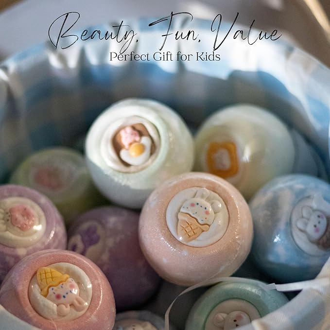 EvolutionUSA 12pc Bloom Bath Bombs with Toys, Adorable Girl Bath Bomb Set, Bubbly Kids Bathbombs, Fizzy Bath Ball, Kids Bath Bombs for Girls, Childrens Bath Bomb Set Birthday, Christmas, Easter