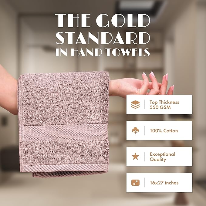 White Classic Pink Hand Towels for Bathroom [12 Pack] Cotton Hand Towel Bulk for Gym, Kitchen and Spa, 16x27 Inches Soft Highly Absorbent Quick Dry Terry Salon Towels