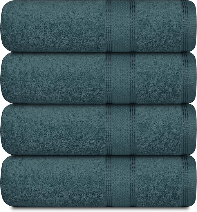 Casa Lino Teal Bath Towels Set of 4 (54" x 27") - Large Bathroom Towel Set - 100% Cotton Towels for Bathroom - Highly Absorbent & Quick Dry Bath Towel Multipack - New Apartment Essentials