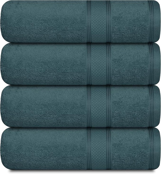 Casa Lino Teal Bath Towels Set of 4 (54" x 27") - Large Bathroom Towel Set - 100% Cotton Towels for Bathroom - Highly Absorbent & Quick Dry Bath Towel Multipack - New Apartment Essentials