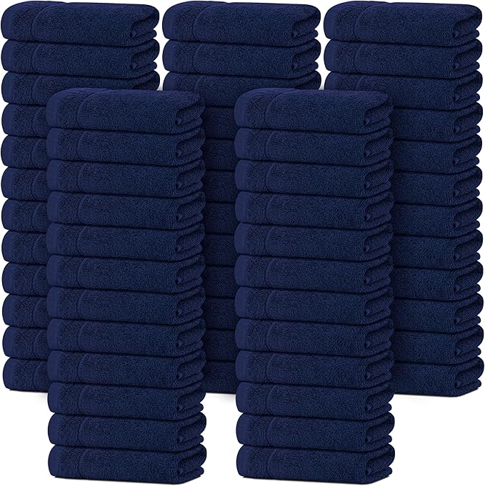 Tens Towels Pack of 60 Washcloths, 12 x 12 Inches, Lighter Weight, Quick to Dry, Super Soft & Absorbent, Gentle Face Towels, Hotel Quality, Perfect for Bathroom, Gym, Spa (Navy, 60 Pack)