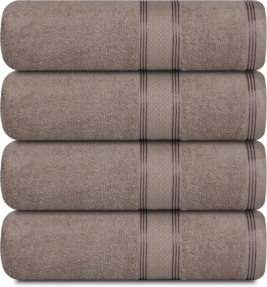 Casa Lino Brown Bath Towels Set of 4 (54" x 27") - Large Bathroom Towel Set - 100% Cotton Towels for Bathroom - Highly Absorbent & Quick Dry Bath Towel Multipack - New Apartment Essentials