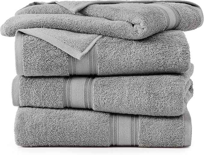 Lane Linen 100% Cotton Bath Sheets Set of 4 (35"x66") - Zero Twist Cotton Extra Large Bath Towels Sets - Quick Dry, Soft & Absorbent Oversized Grey Towels Set - Pre Shrunk, Fade Resistant - Space Grey