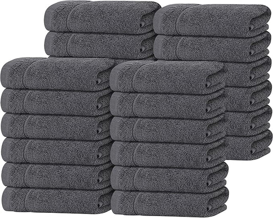 Tens Towels Pack of 24 Washcloths, 12 x 12 Inches, Lighter Weight, Quick to Dry, Super Soft & Absorbent, Gentle Face Towels, Hotel Quality, Perfect for Bathroom, Gym, Spa (Dark Grey, 24 Pack)