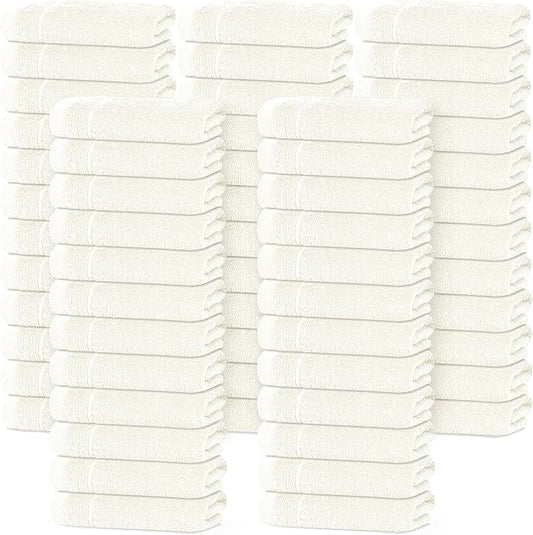 Tens Towels Pack of 60 Washcloths, 12 x 12 Inches, Lighter Weight, Quick to Dry, Super Soft & Absorbent, Gentle Face Towels, Hotel Quality, Perfect for Bathroom, Gym, Spa (Ivory, 60 Pack)