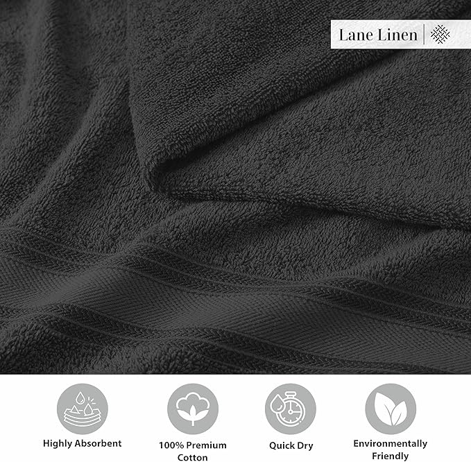 LANE LINEN Large Cotton Bath Sheets, Extra Large Quick Dry Towels, Zero Twist, 4 Piece Set, Super Soft, Highly Absorbent, Black