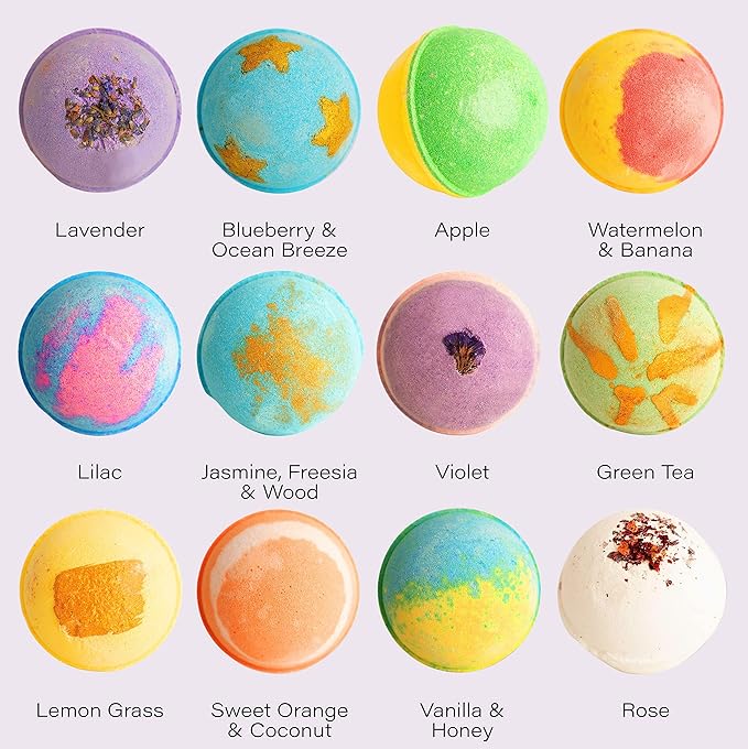 12 XXL Bubbly Organic Bath Bombs Gift Set for Women Men and Kids Designed in Canada Long Lasting Floaters Relaxing Aromatherapy Rich in Pure Essential Oils Healing Properties