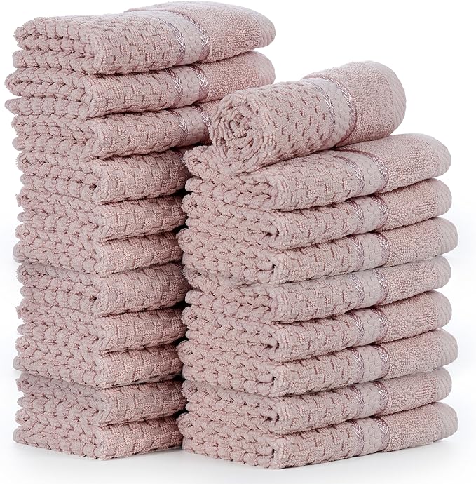 Ample Decor 100% Cotton Washcloths Set of 20 - Highly Absorbent, Popcorn Textured - Mulaayam Collection - Soft Pink 12 X 12 Inch