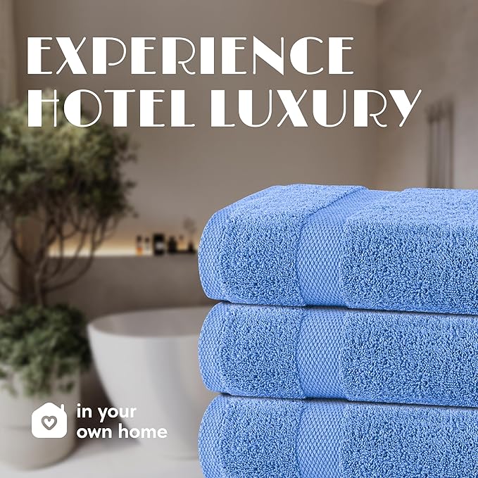 White Classic Light Blue Bath Towels 27x54 Inch, Cotton Towel Set for Bathroom, Hotel, Gym, Spa, Soft Extra Absorbent Quick Dry 4 Pack