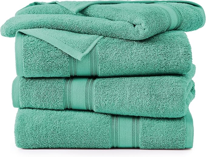 LANE LINEN Large Teal Cotton Bath Sheets, 4 Piece Set, Quick Dry, Super Soft Shower Towels, Highly Absorbent