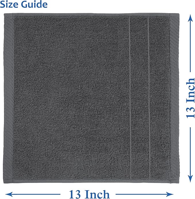 Casa Platino Wash Cloths Set of 6 - Spa & Salon Quality - 100% Ring Spun Cotton Face Towels - Soft & Ultra Absorbent Washcloths for Body, Beauty, Home, Gym - Fingertip Towels - 13"x13", Cool Grey