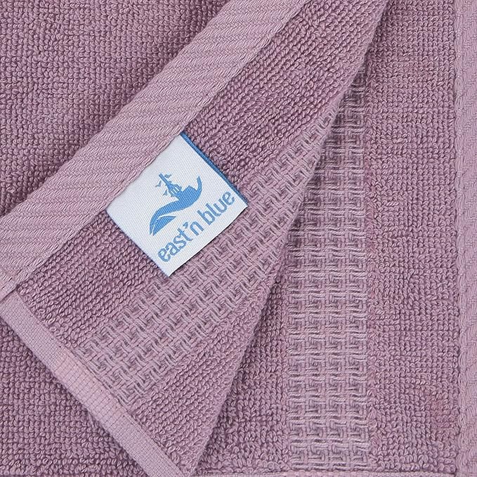 EastNBlue Lara 100% Turkish Cotton Washcloths 4 Pack, Extra Soft & Absorbent Wash Cloths for Face & Body (12" x 12"), Terry Cloth, Small Hand Towels for Bathroom, Damson (Purple)