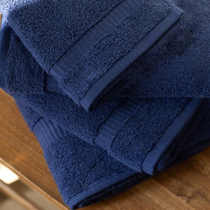 SALBAKOS - Luxury 6 Piece Towel Set, 100% Turkish Cotton, Quick Drying, Highly Absorbent & Comfy, Includes 2 Bath Towels, 2 Hand Towels & 2 Washcloths | (Navy)