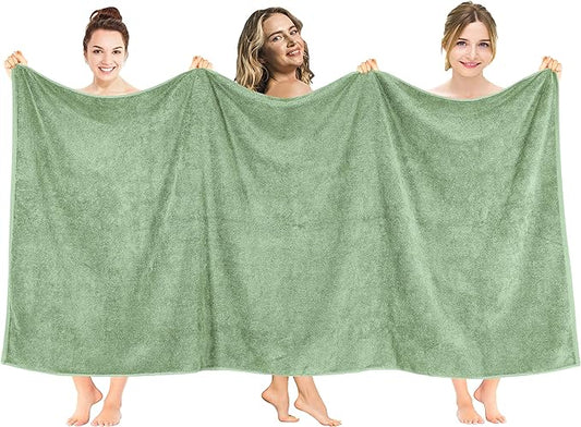 American Soft Linen Oversized Bath Sheet 40x80 Extra Large for Bathroom, 600 GSM 100% Cotton Turkish Jumbo Bathsheet Towels for Adults, Sage Green