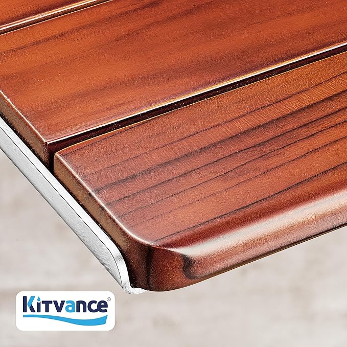 Upgraded 20" ADA Compliant Folding Teak Shower Seat Wall Mounted - Larger Teak Shower Bench, Home Care Folding Shower Seat for Inside Shower, Wall Mount Shower Chair Shower Stool, Max Load 400lb