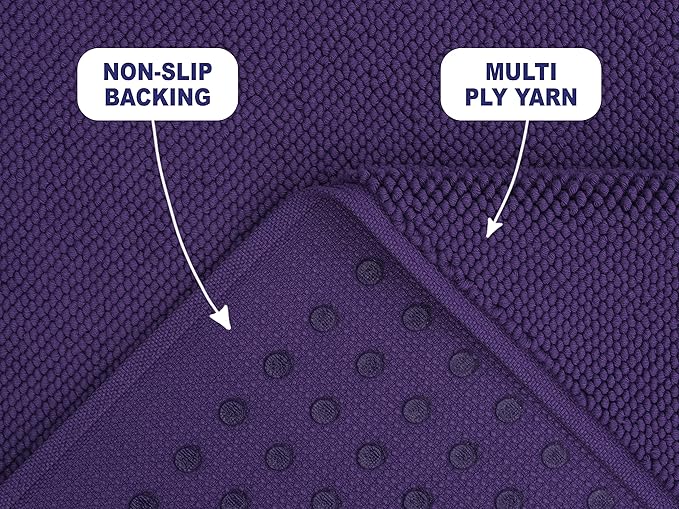 American Soft Linen Bath Rug, 20 in 34 in 100% Cotton Bath Mats Rugs for Bathroom, Slip Reducer Washable Shaggy Form Area Rugs, Purple Bath Rug