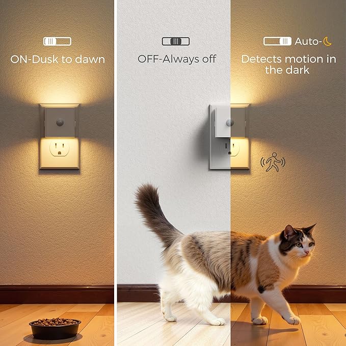 L LOHAS LED Night Light,Plug in Night Light with Motion Sensor and Dusk to Dawn Sensor,[2-Pack] Brightness Adjustable,3000K Soft White, Nightlight for Bathroom Hallway Kitchen