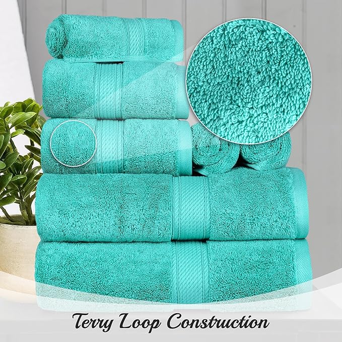 Superior Egyptian Cotton Pile Bath Sheet Set of 2, Ultra Soft Luxury Towels, Thick Plush Essentials, Absorbent Heavyweight, Guest Bath, Hotel, Spa, Home Bathroom, Shower Basics, Turquoise