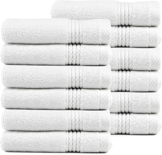 EastNBlue Lara 100% Turkish Cotton Washcloths 12 Pack, Extra Soft & Absorbent Wash Cloths for Face & Body (12" x 12"), Terry Cloth, Small Hand Towels for Bathroom, White