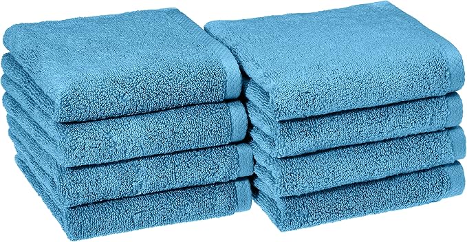 Amazon Basics Quick-Dry Hand Towels - 100% Cotton, 8-Pack, 28 x 16 inches, Lake Blue