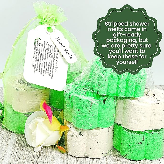 Breathe Easy Aromatherapy Shower Bombs (5PK XTRA STRENGTH) – Menthol, Peppermint, Rosemary Essential Oils – Ease Sinus, Colds, Cough, Congestion – Wellness Gift (Add Bomb Bag and Suction Hook)