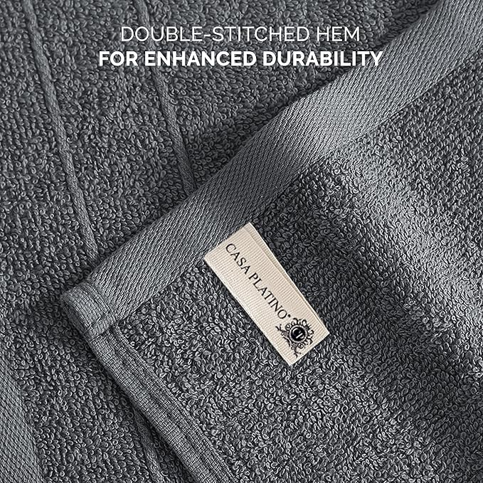 Casa Platino Wash Cloths Set of 6 - Spa & Salon Quality - 100% Ring Spun Cotton Face Towels - Soft & Ultra Absorbent Washcloths for Body, Beauty, Home, Gym - Fingertip Towels - 13"x13", Cool Grey
