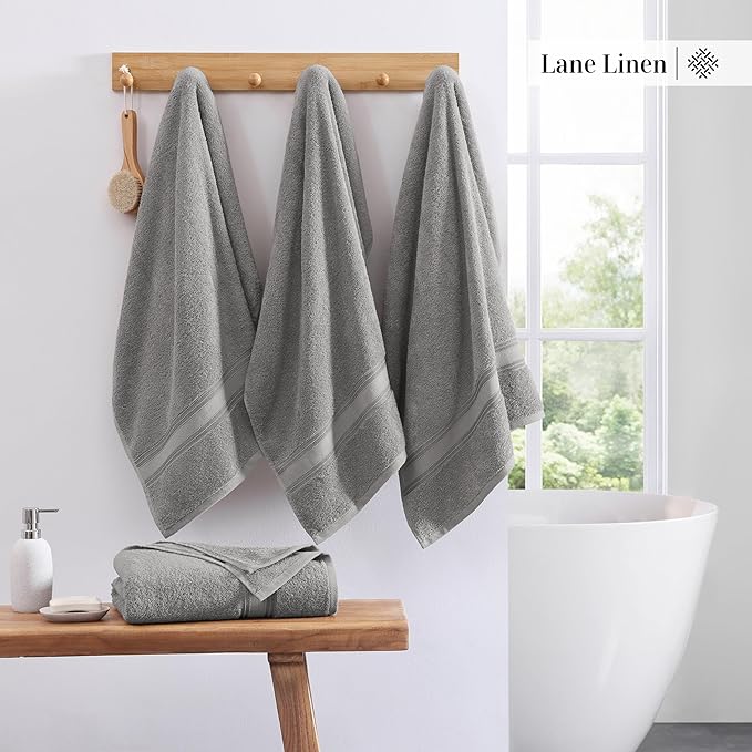 Lane Linen 100% Cotton Bath Sheets Set of 4 (35"x66") - Zero Twist Cotton Extra Large Bath Towels Sets - Quick Dry, Soft & Absorbent Oversized Grey Towels Set - Pre Shrunk, Fade Resistant - Space Grey