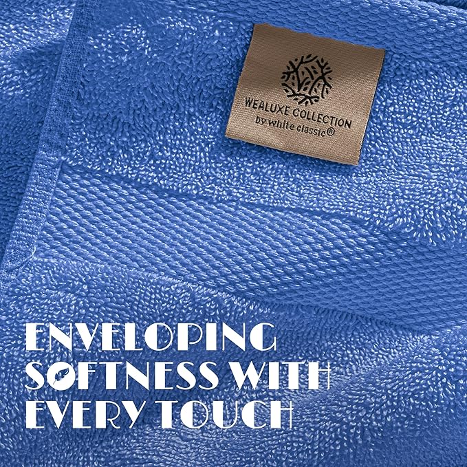 White Classic Light Blue Bath Towels 27x54 Inch, Cotton Towel Set for Bathroom, Hotel, Gym, Spa, Soft Extra Absorbent Quick Dry 4 Pack