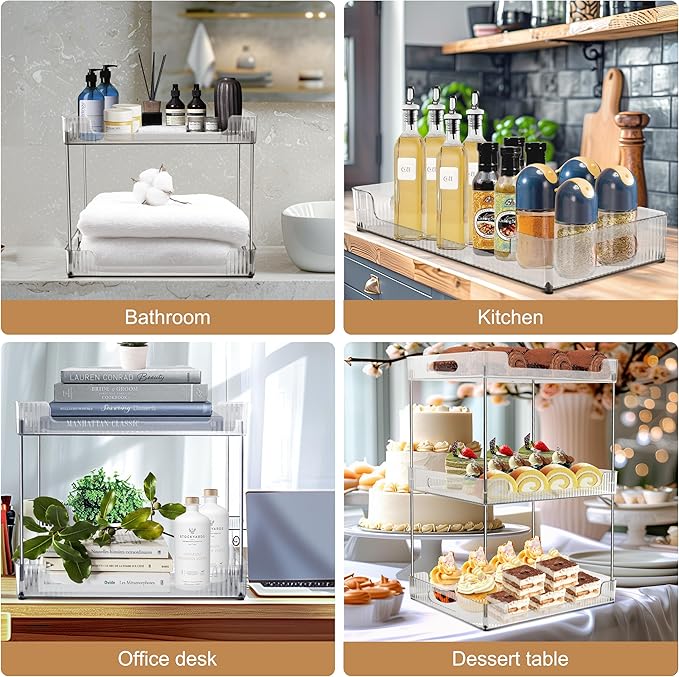 3-Tier Bathroom Counter Organizer, Multi-Purpose Cosmetics Skincare Shelf, Fits A4 Size Makeup Organizer for Office and Vanity Tray, Countertop Storage Solution for Kitchen,Bath.(Clear)