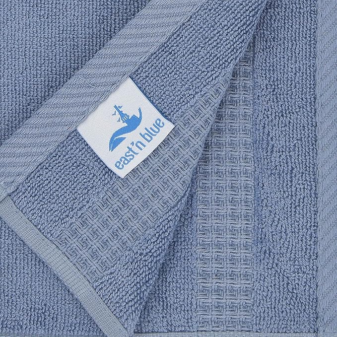 EastNBlue Lara 100% Turkish Cotton Washcloths 4 Pack, Extra Soft & Absorbent Wash Cloths for Face & Body (12" x 12"), Terry Cloth, Small Hand Towels for Bathroom, Navy Blue