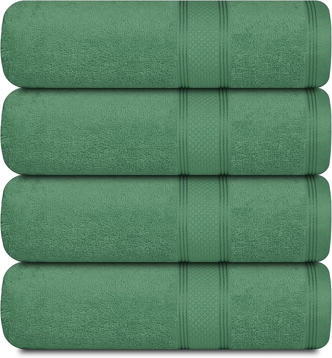Casa Lino Green Bath Towels Set of 4 (54" x 27") - Large Bathroom Towel Set - 100% Cotton Towels for Bathroom - Highly Absorbent & Quick Dry Bath Towel Multipack - New Apartment Essentials
