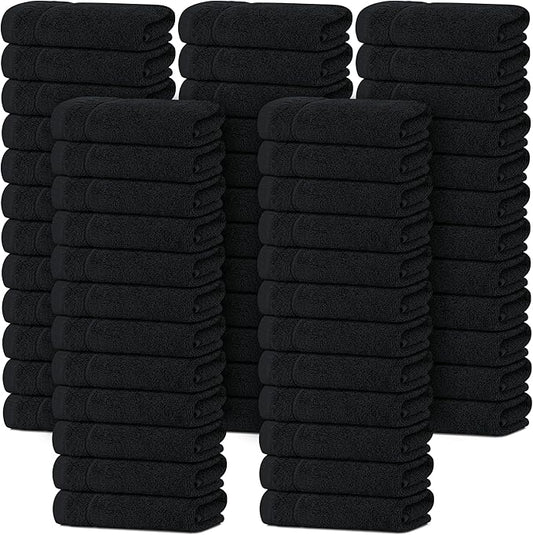 Tens Towels Pack of 60 Washcloths, 12 x 12 Inches, Lighter Weight, Quick to Dry, Super Soft & Absorbent, Gentle Face Towels, Hotel Quality, Perfect for Bathroom, Gym, Spa (Black, 60 Pack)