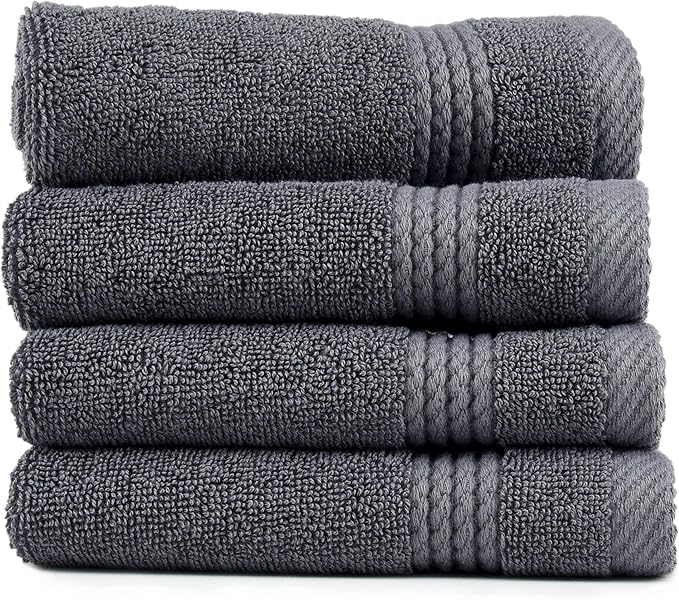 EastNBlue Lara 100% Turkish Cotton Washcloths 4 Pack, Extra Soft & Absorbent Wash Cloths for Face & Body (12" x 12"), Terry Cloth, Small Hand Towels for Bathroom, Dark Grey
