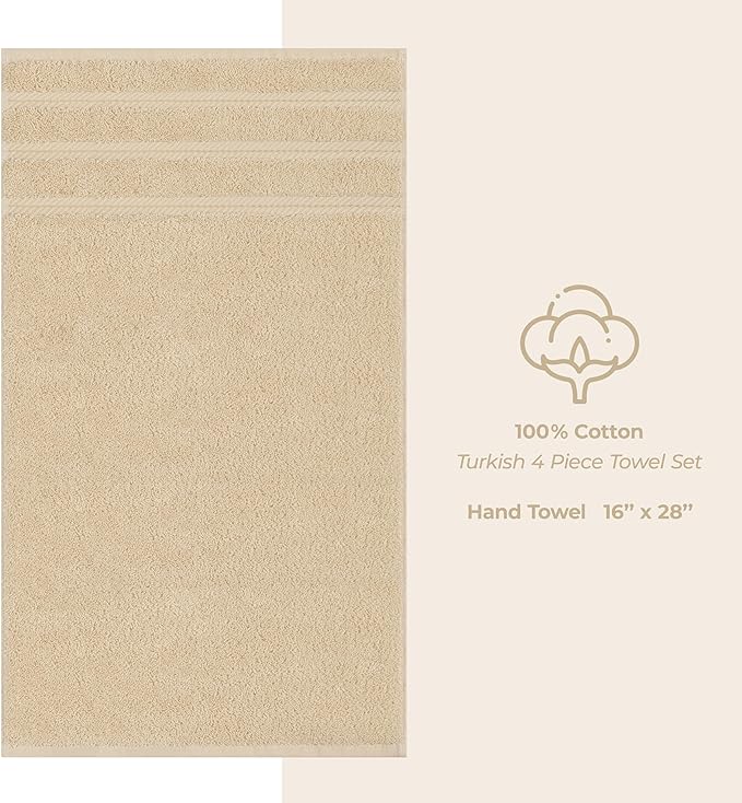 American Soft Linen Luxury Hand Towels for Bathroom, 600 GSM 100% Cotton Turkish 4 Piece Hand Towel Set, 600 GSM Hand Face Towels for Kitchen, Beige Hand Towels