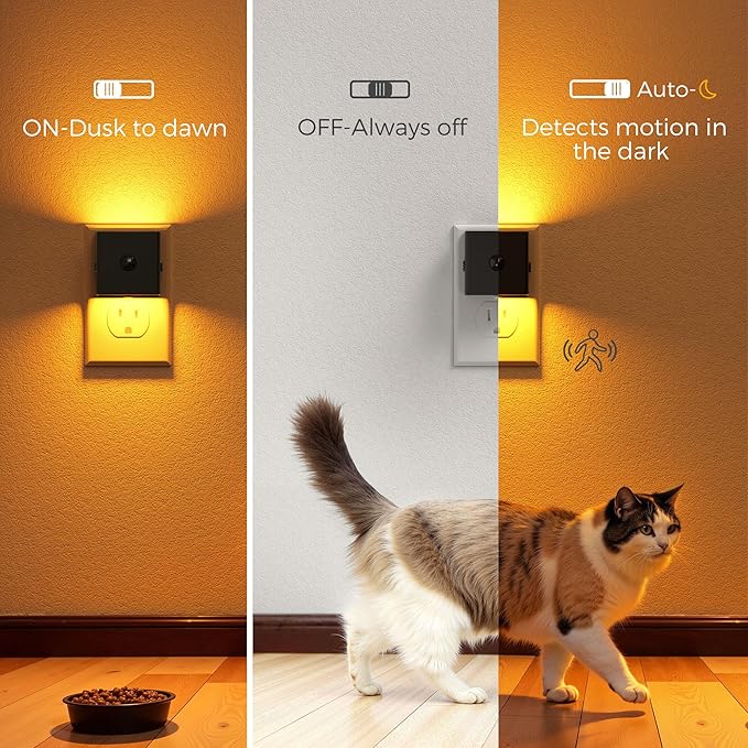 L LOHAS LED Motion Sensor Night Light, [2-Pack] Motion Activated Night Light, Motion Sensor and Dusk to Dawn Sensor, Brightness Adjustable,Amber Nightlight for Bathroom Hallway Kitchen