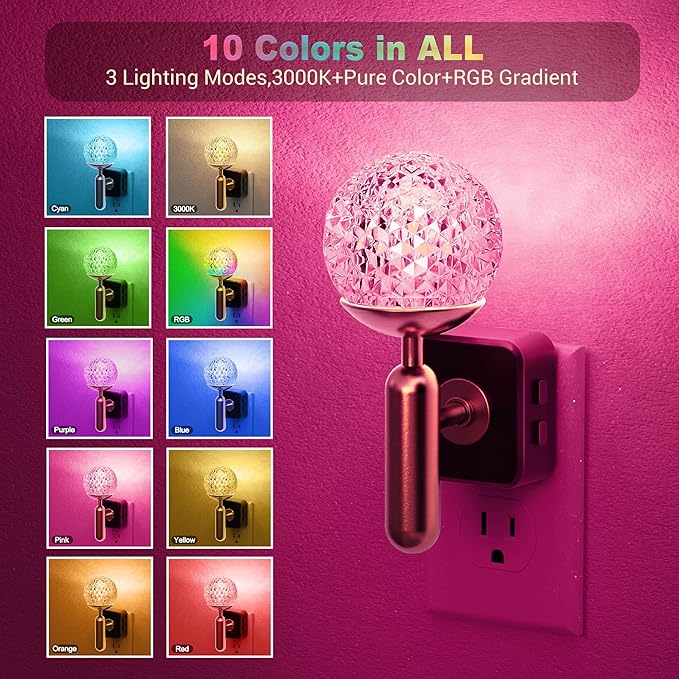 JandCase Night Light, Night Lights Plug into Wall, Color Change RBG Nightlight, Built in Dusk to Dawn Sensor for Hallway Bedroom Stairway