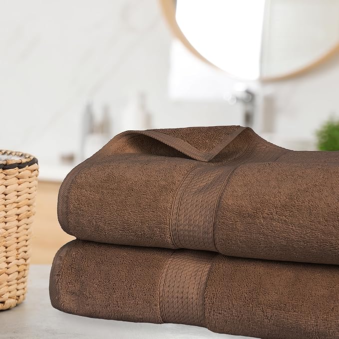 Superior Egyptian Cotton Pile Bath Sheet Set of 2, Ultra Soft Luxury Towels, Thick Plush Essentials, Absorbent Heavyweight, Guest Bath, Hotel, Spa, Home Bathroom, Shower Basics, Chocolate