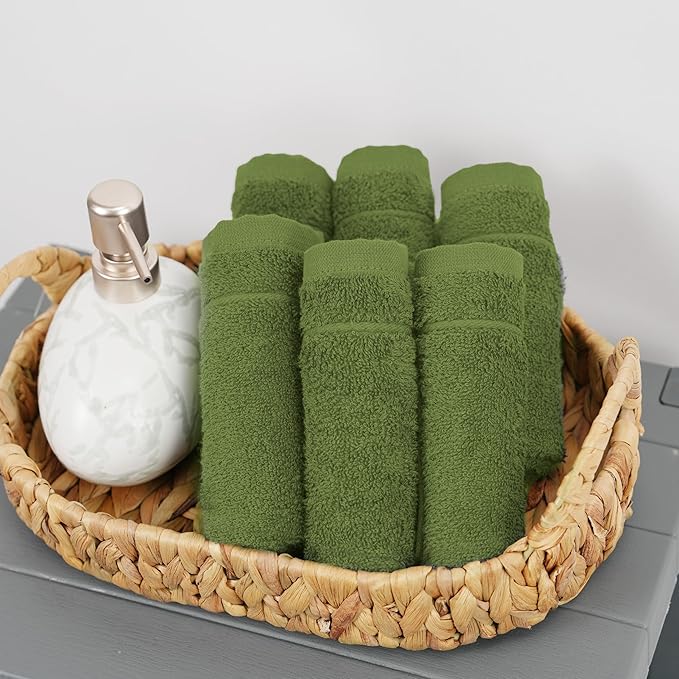 Tens Towels Pack of 60 Washcloths, 12 x 12 Inches, Lighter Weight, Quick to Dry, Super Soft & Absorbent, Gentle Face Towels, Hotel Quality, Perfect for Bathroom, Gym, Spa (Forest Green, 60 Pack)
