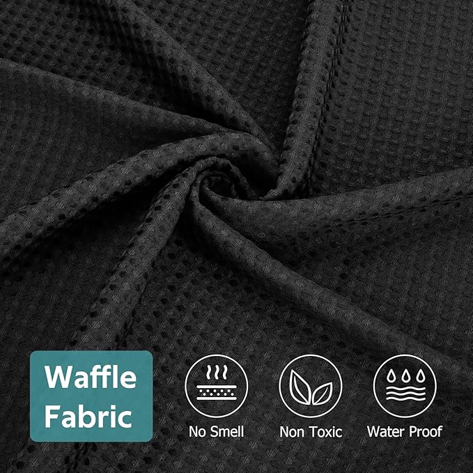 3 in 1 Shower Curtain Set, Waffle Shower Curtain and Liner Set with 12 Double Sided Shower Curtain Hooks, 258GSM Luxury Weighted Cloth Shower Curtains for Bathroom, 72 W x 72 H, Black